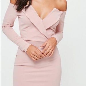 Pink Bardot Off Shoulder Wrap Dress